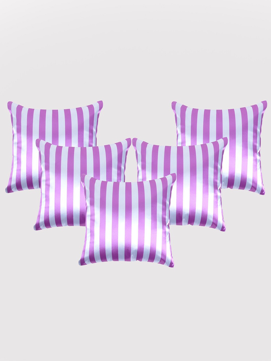 

OUSSUM Pink & White 5 Pieces Striped Satin Square Cushion Covers