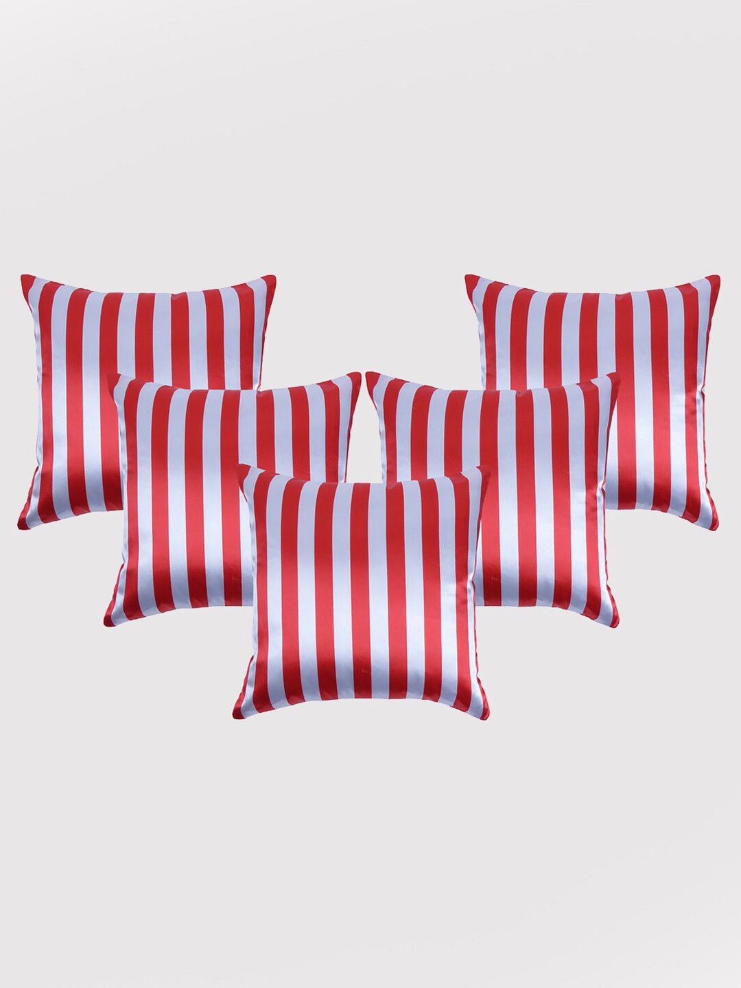 

OUSSUM Red & White 5 Pieces Striped Satin Square Cushion Covers