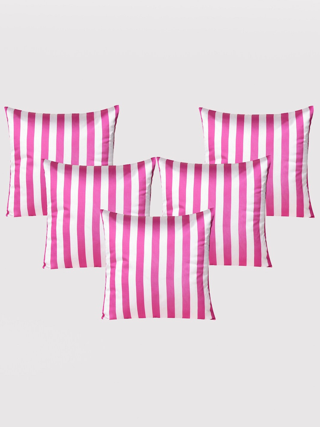 

OUSSUM Pink & White 5 Pieces Striped Satin Square Cushion Covers