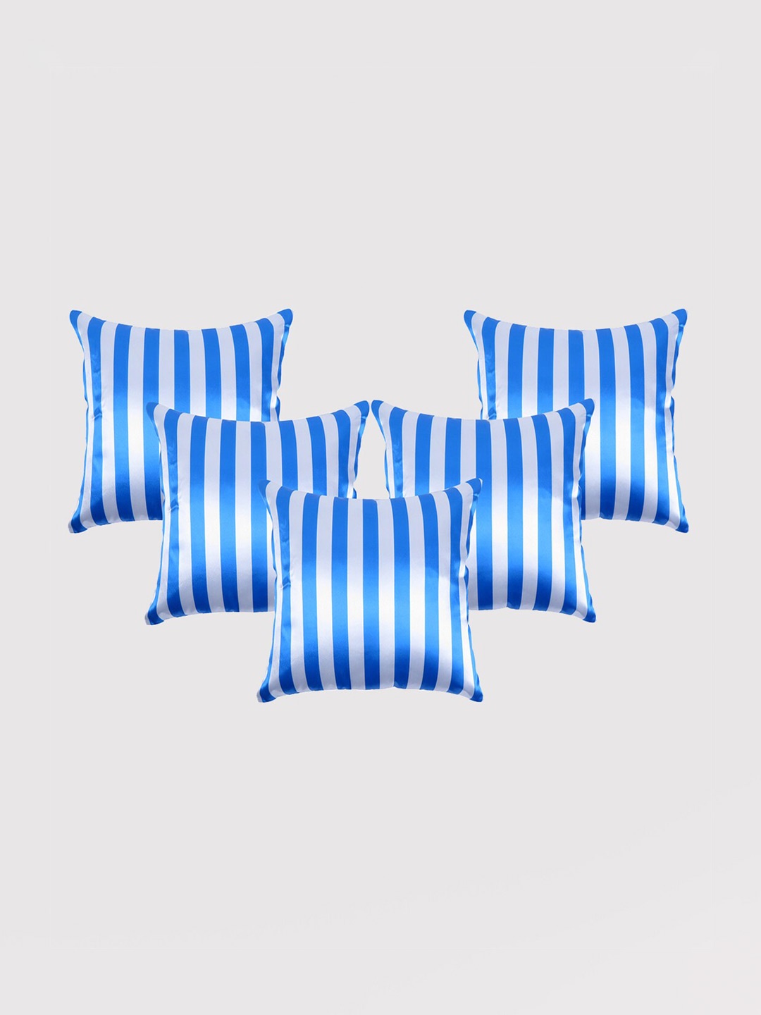 

OUSSUM Blue & White 5 Pieces Striped Satin Square Cushion Covers