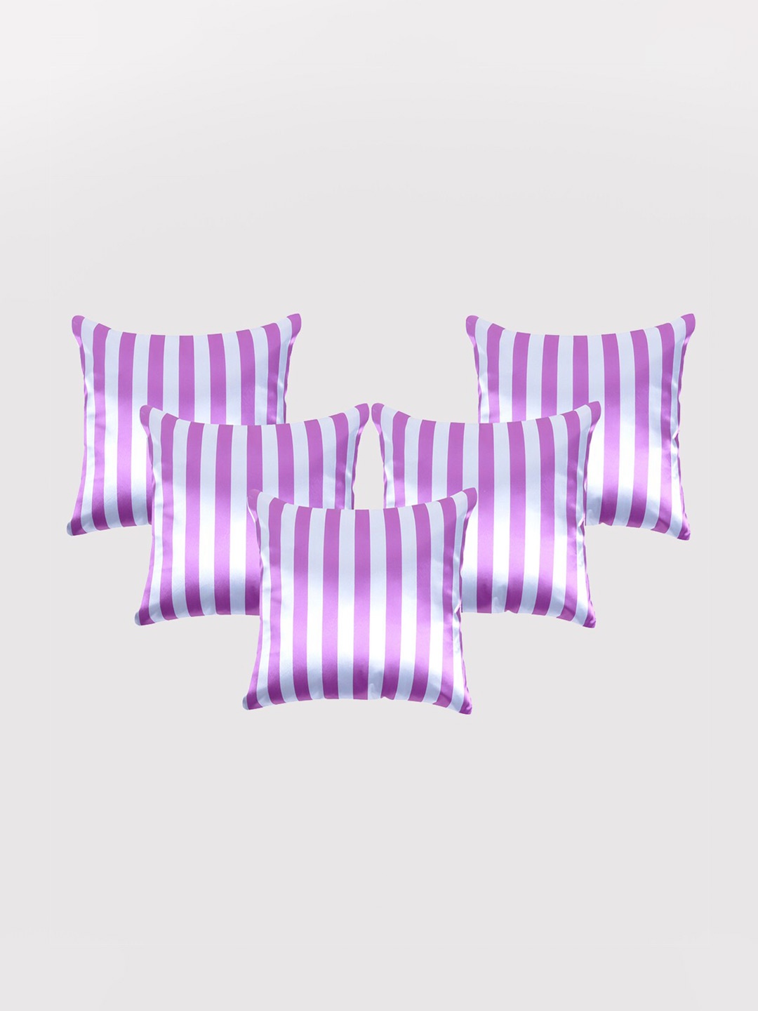 OUSSUM Pink & White 5 Pieces Striped Satin Square Cushion Covers