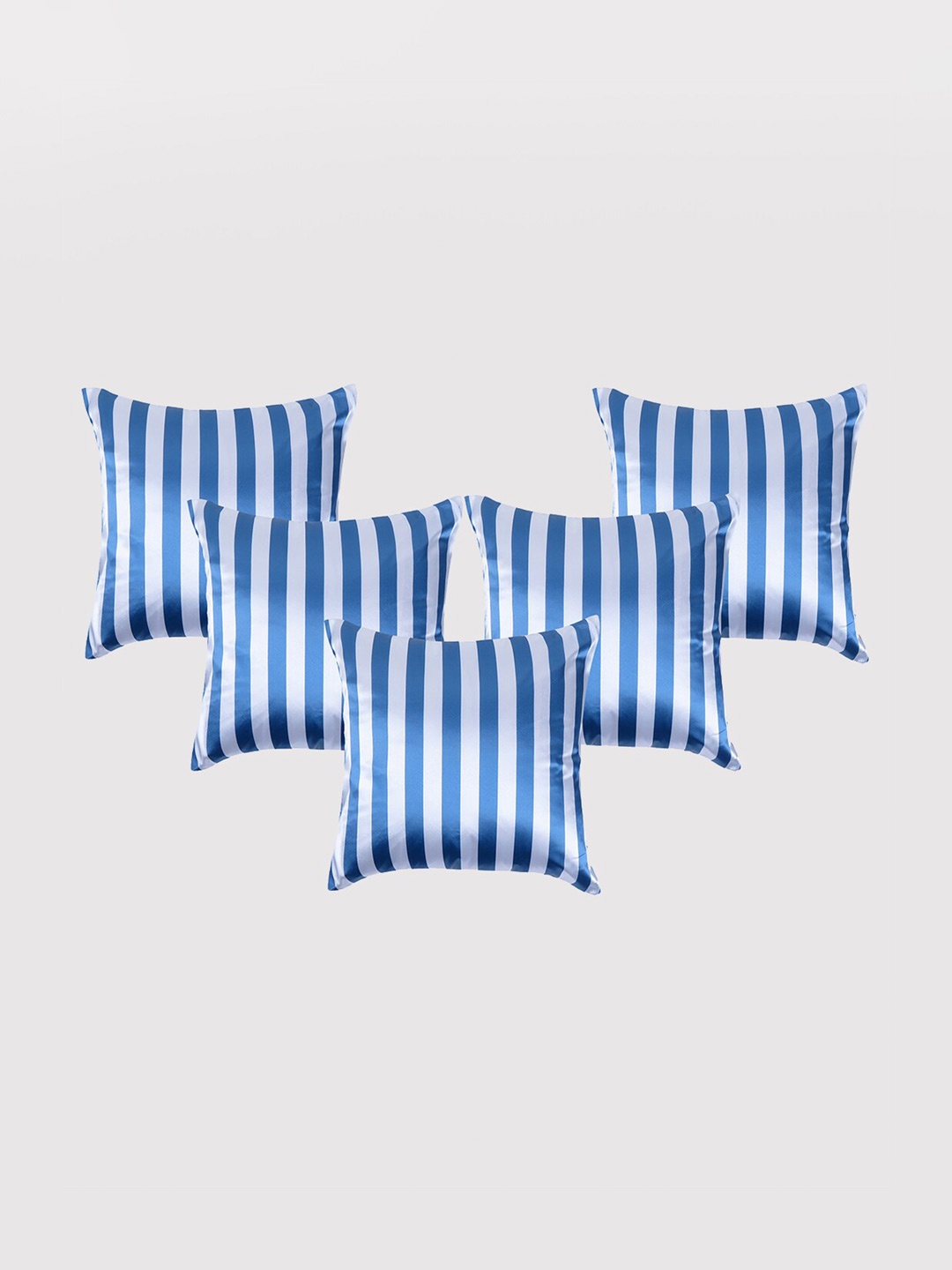OUSSUM Grey & White 5 Pieces Striped Satin Square Cushion Covers