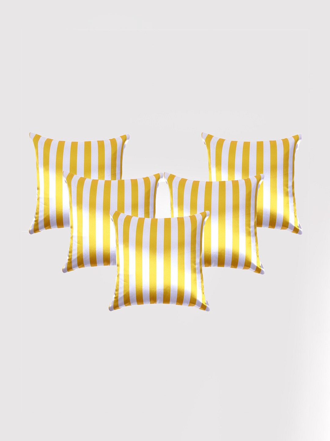 

OUSSUM Gold-Toned & White 5 Pieces Striped Satin Square Cushion Covers