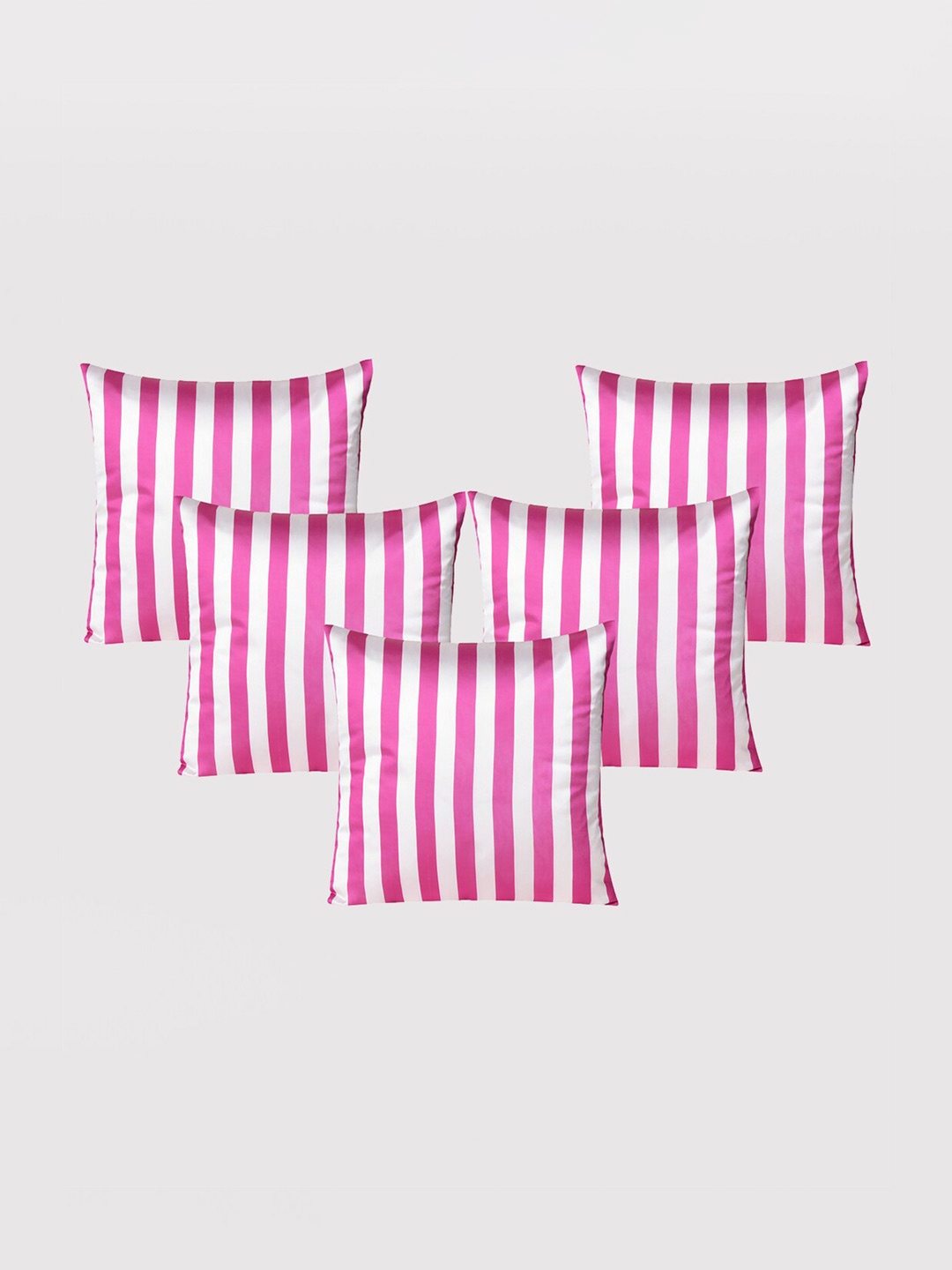 

OUSSUM Pink & White 5 Pieces Striped Satin Square Cushion Covers
