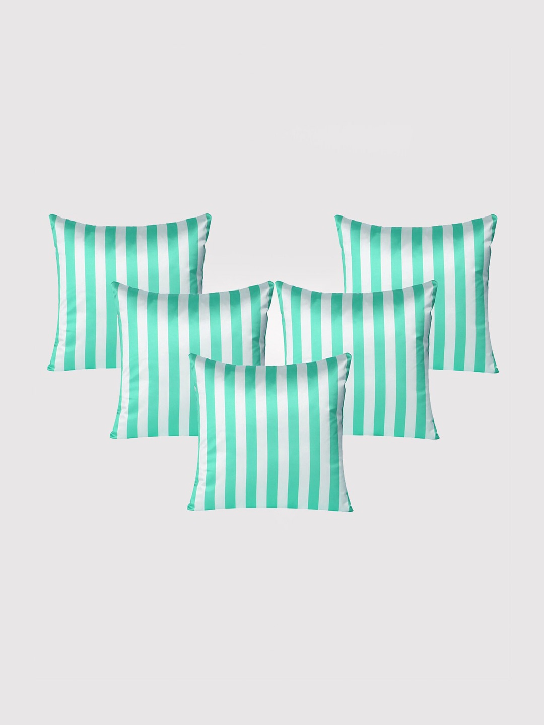 OUSSUM Green & White 5 Pieces Striped Satin Square Cushion Covers
