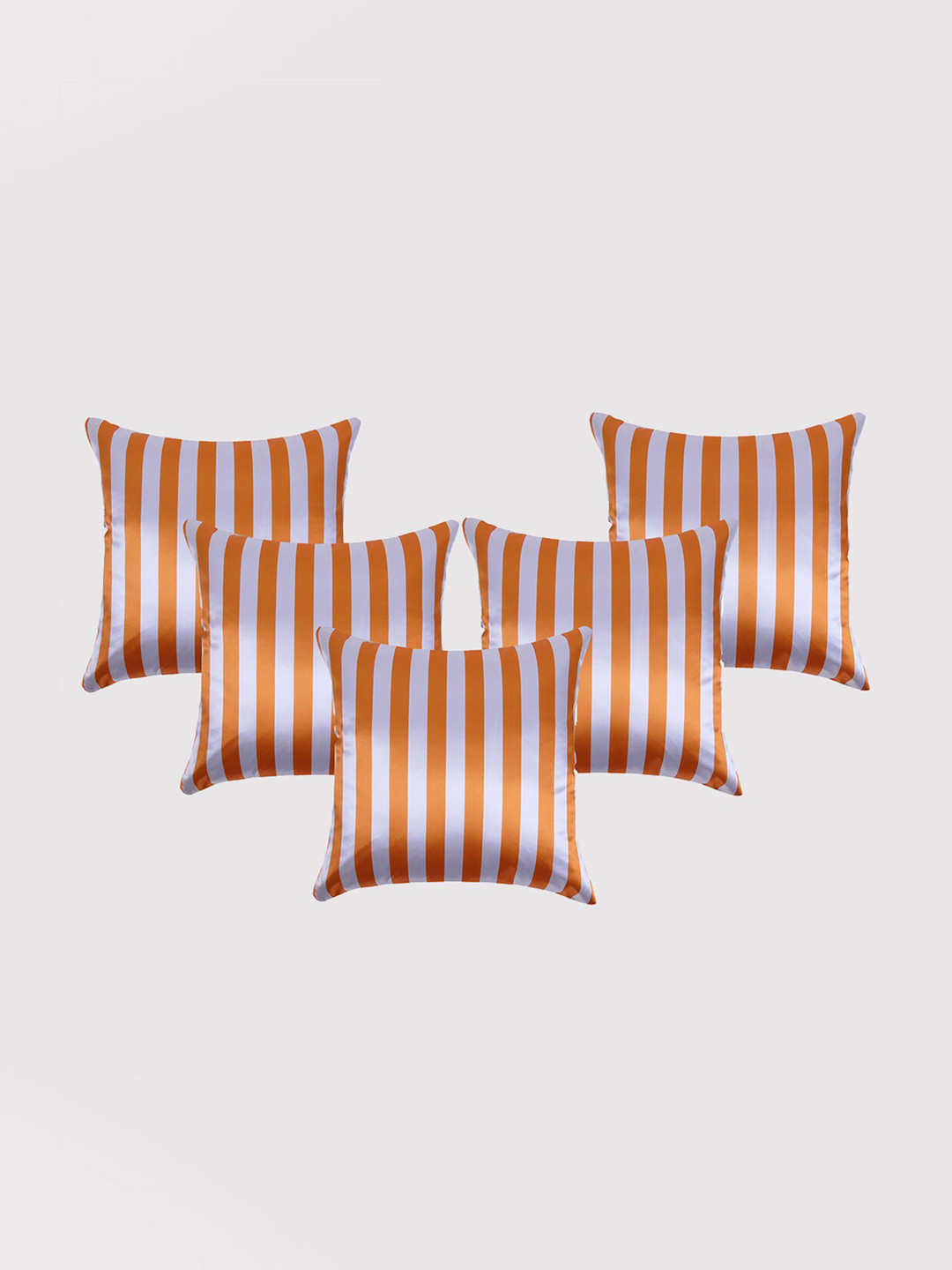 

OUSSUM Orange & White 5 Pieces Striped Satin Square Cushion Covers