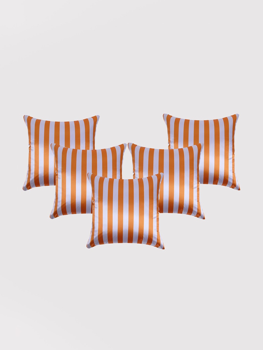 

OUSSUM Orange & White 5 Pieces Striped Satin Square Cushion Covers