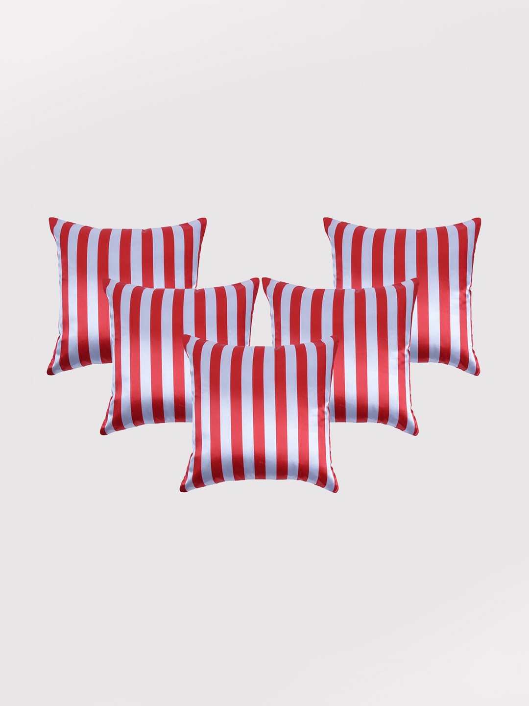 OUSSUM Red & White 5 Pieces Striped Satin Square Cushion Covers