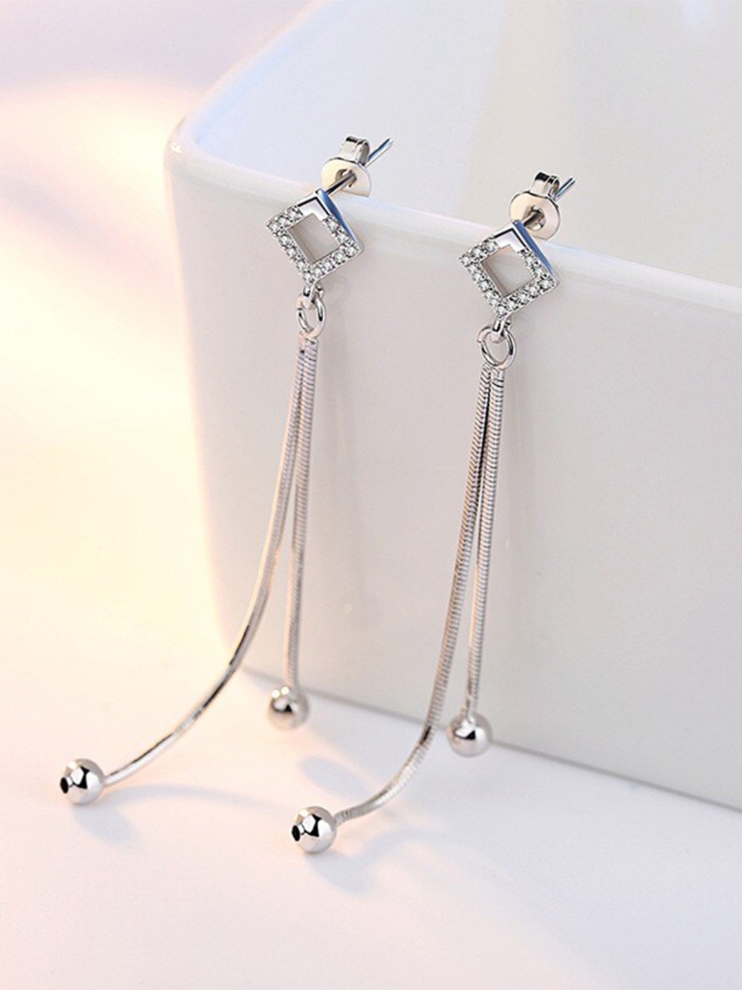 

MYKI Stainless Steel Contemporary Drop Earrings, Silver