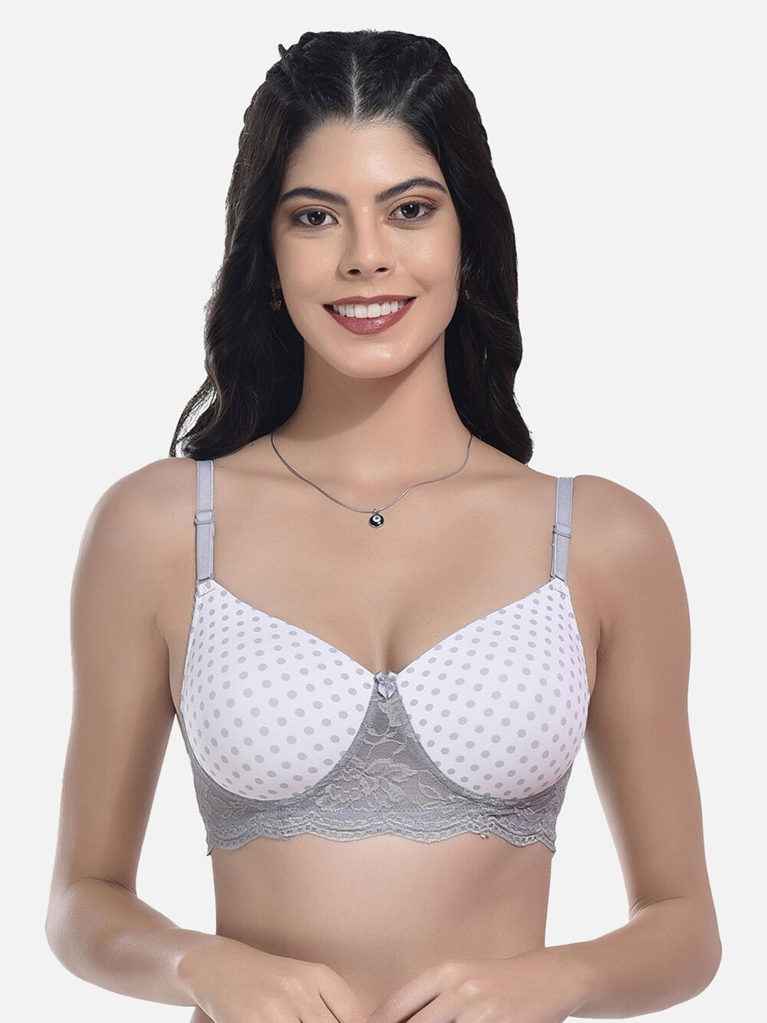 

StyFun Polka Dots Printed Bra Full Coverage Lightly Padded, White