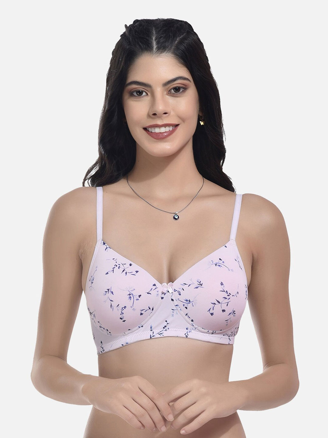 

StyFun Floral Printed Full Coverage Seamless Lightly Padded Bra All Day Comfort, Pink