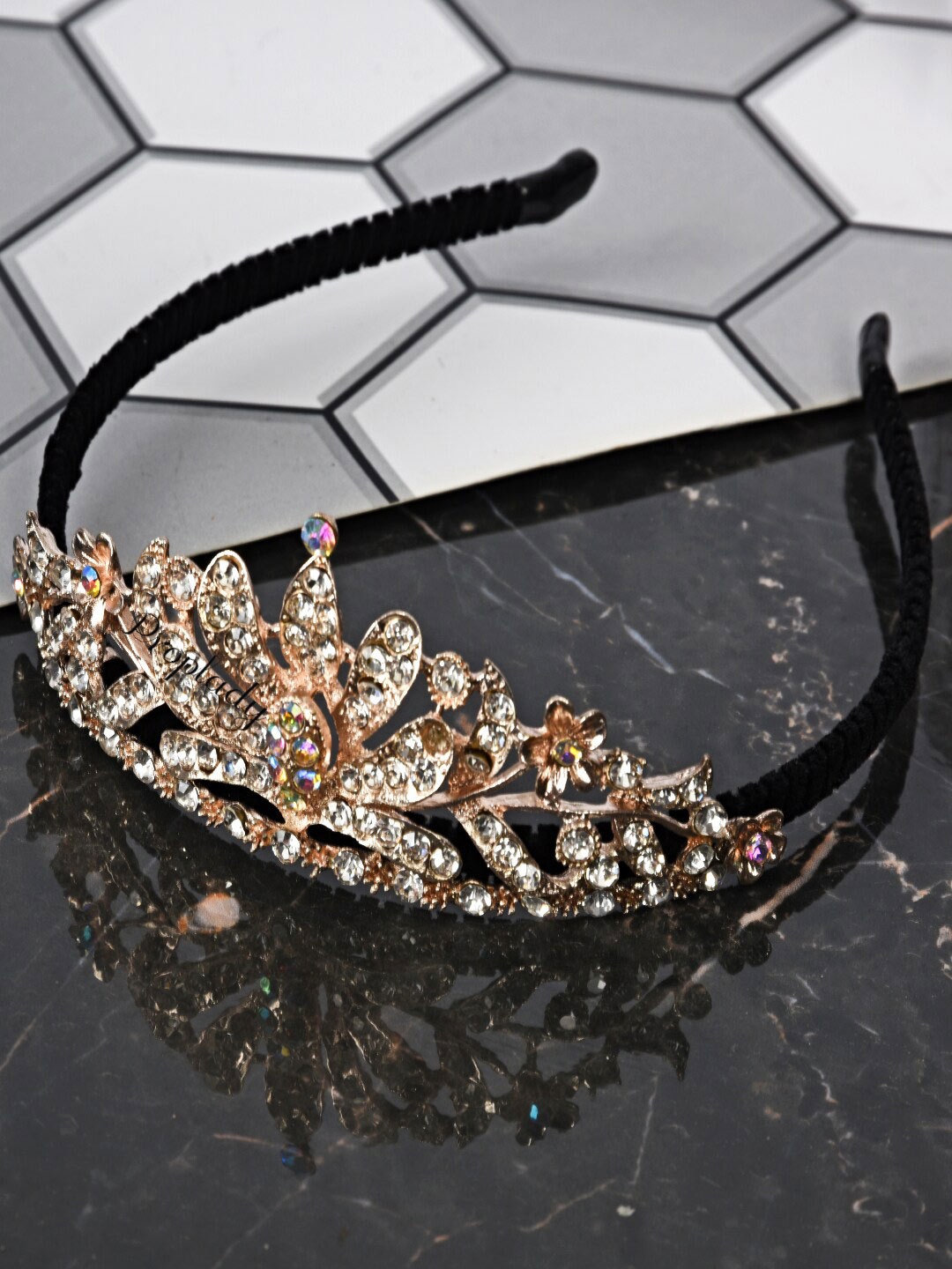 

Proplady Stone-Studded Embellished Hairband Tiara, Gold