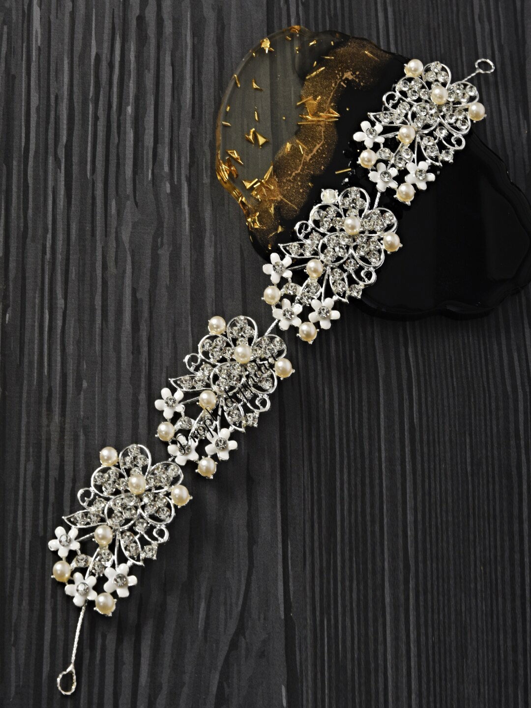 

Proplady Stone-Studded & Pearls Embellished Tiara, Silver