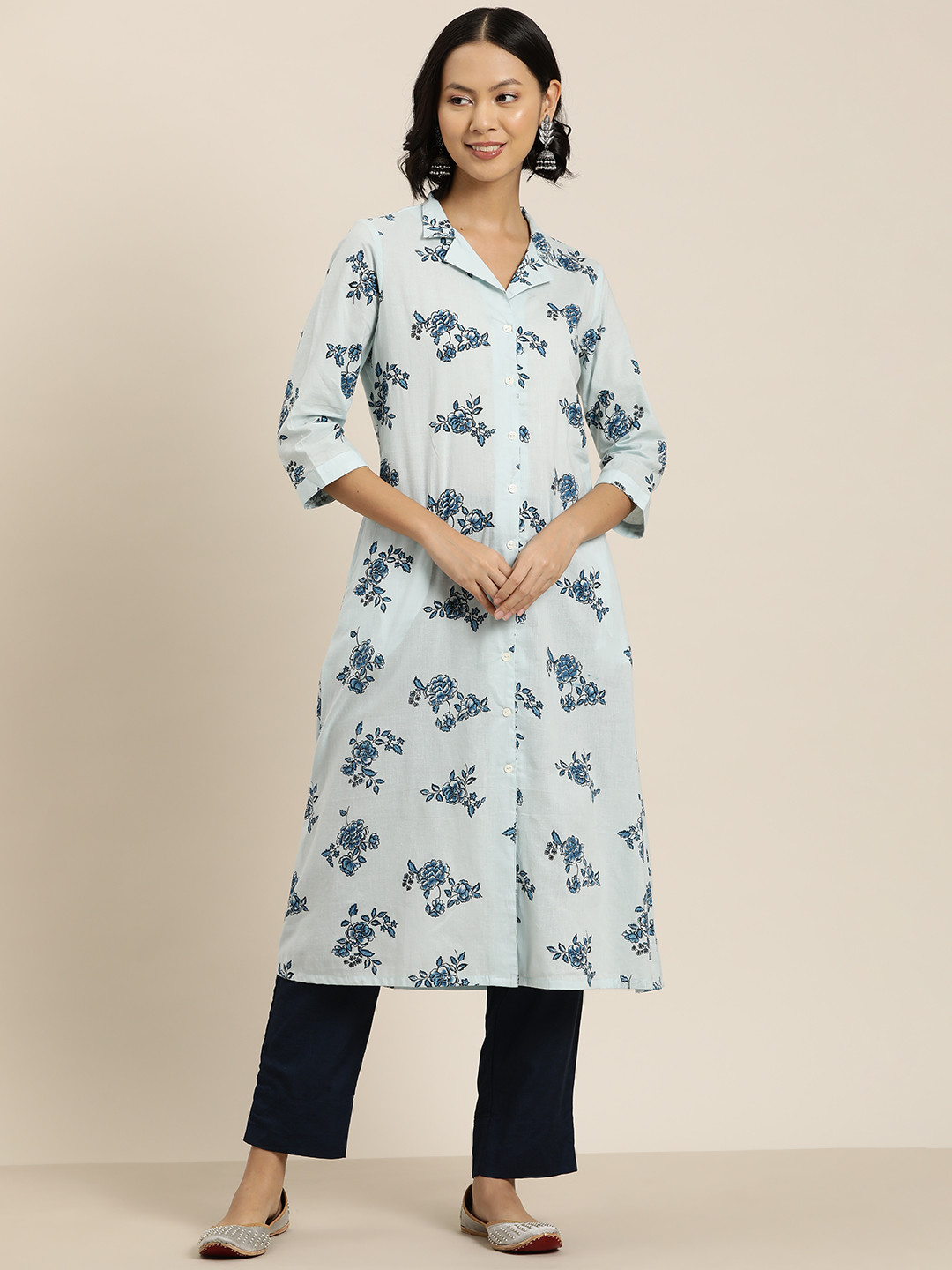 

HERE&NOW Floral Printed Kurta, Blue