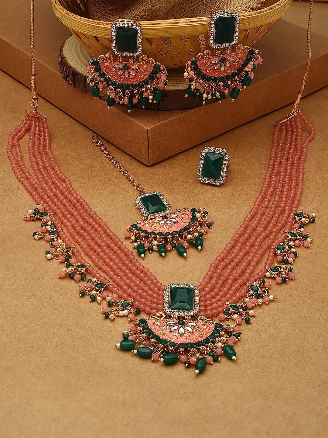 

Anouk Gold-Plated Bridal Necklace & Earrings With Maang Tika