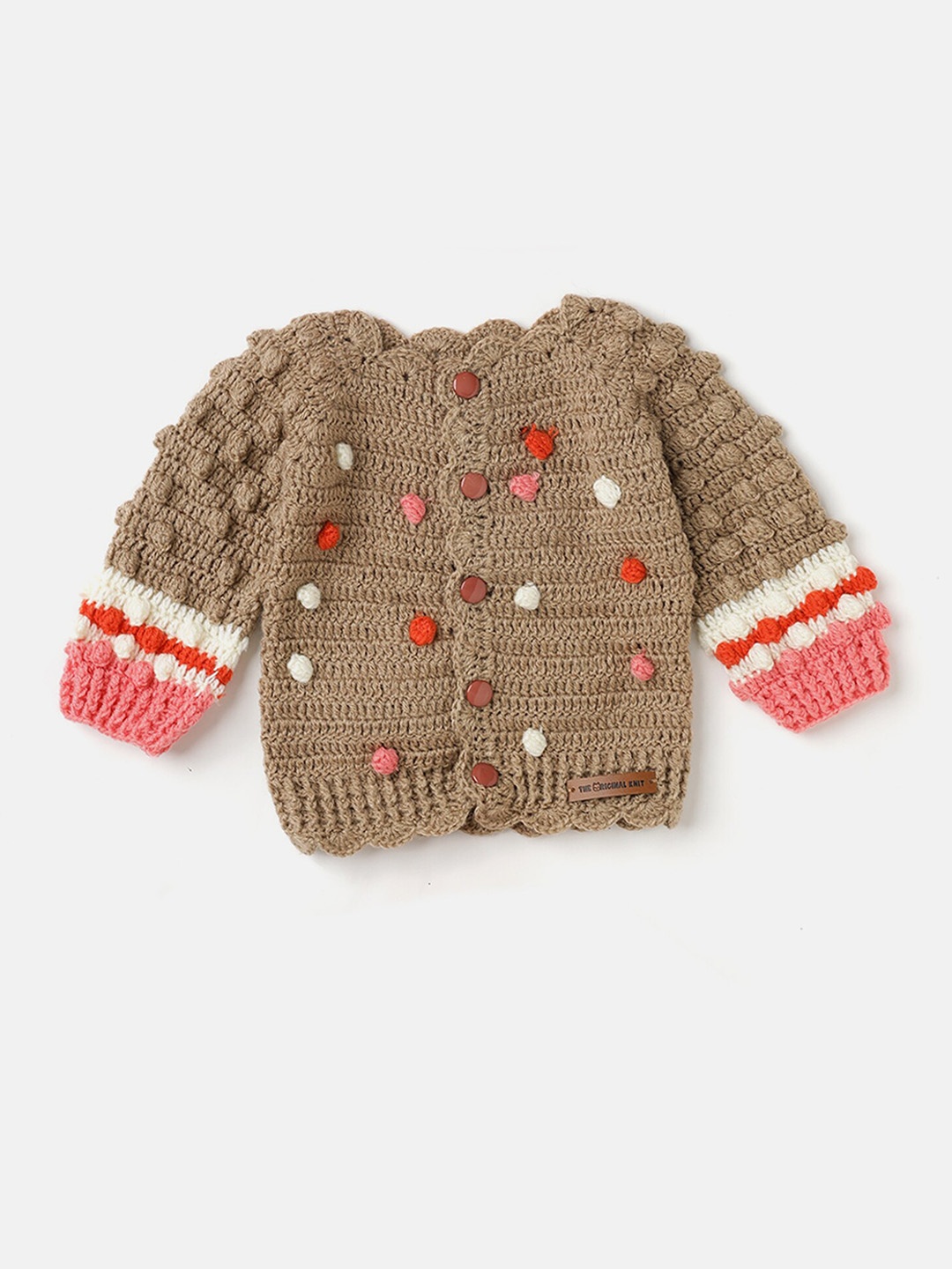 

The Original Knit Infants Self Design Cardigan With Embroidered Detail, Beige