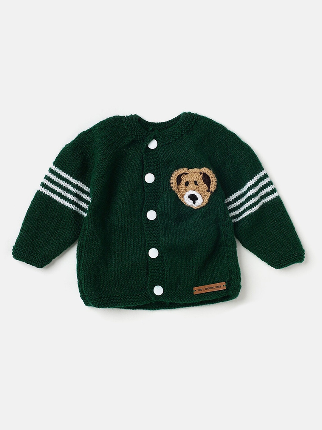 

The Original Knit Unisex Kids Striped Embroidered Cardigan, Green