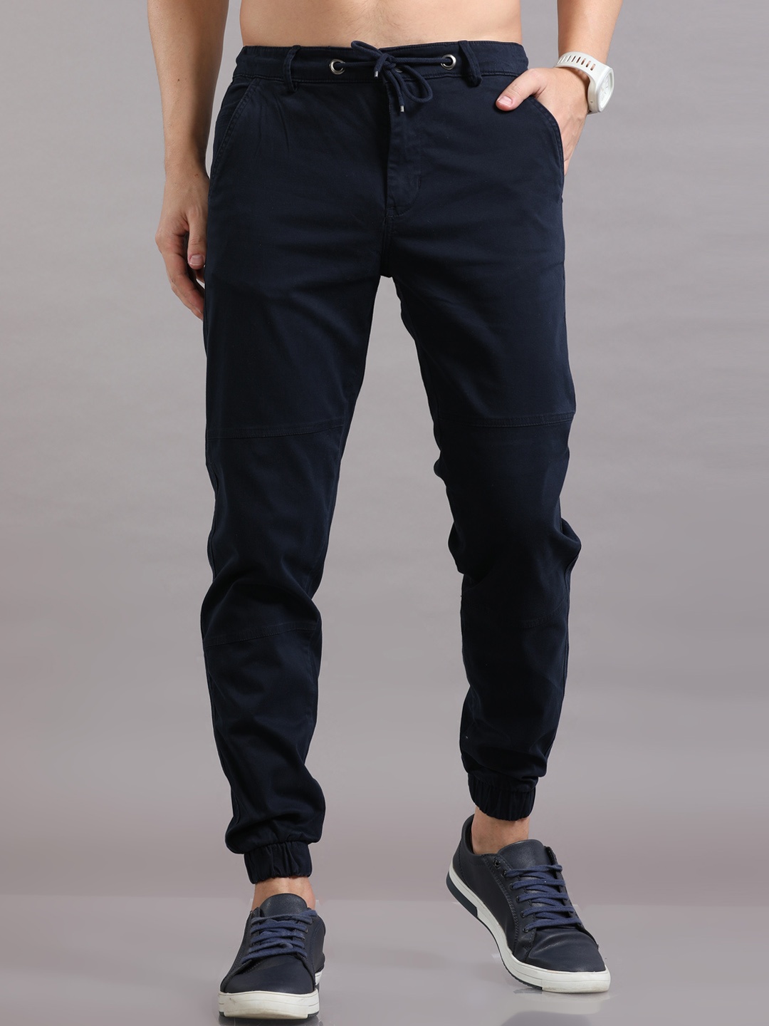 

Reslag Men Mid-Rise Cotton Regular Joggers, Navy blue