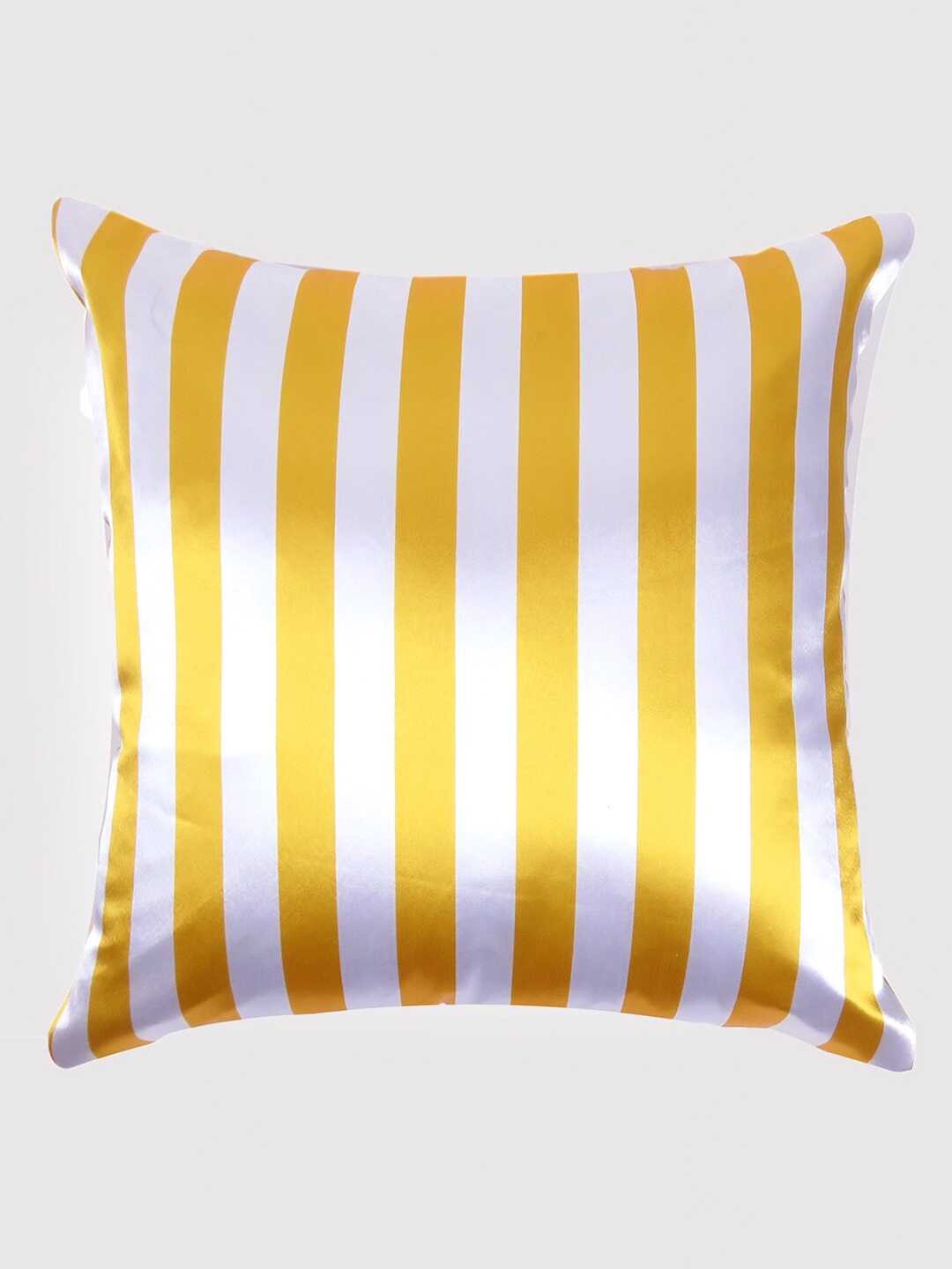 

OUSSUM Yellow & White Striped Satin Square Cushion Cover