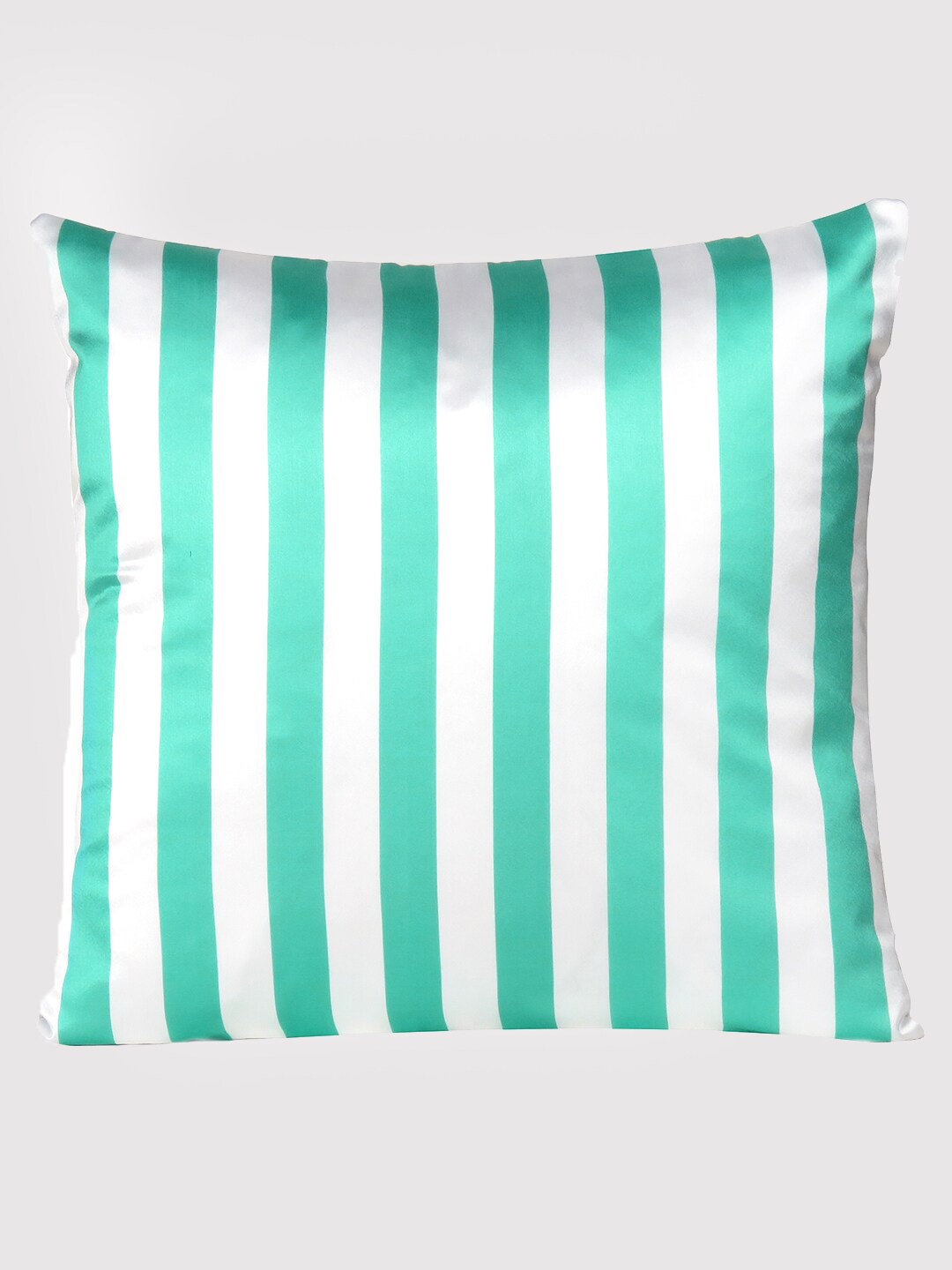 

OUSSUM Green & White Striped Satin Square Cushion Cover