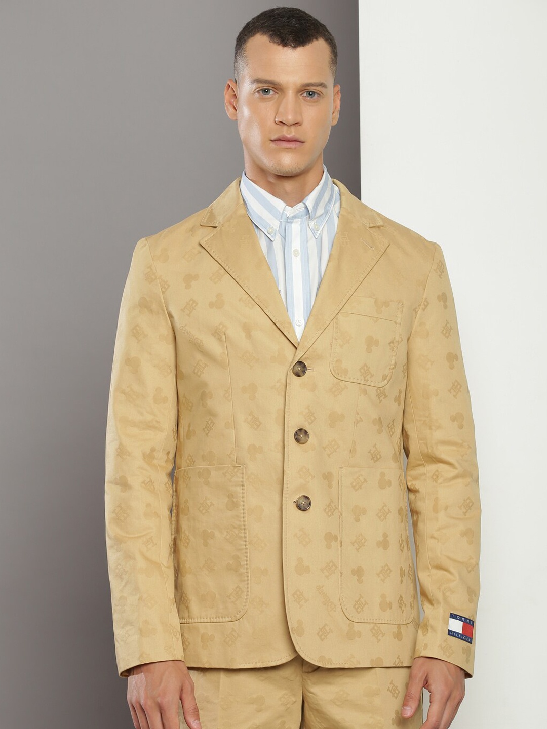 

Tommy Hilfiger Printed Single-Breasted Casual Blazers, Beige