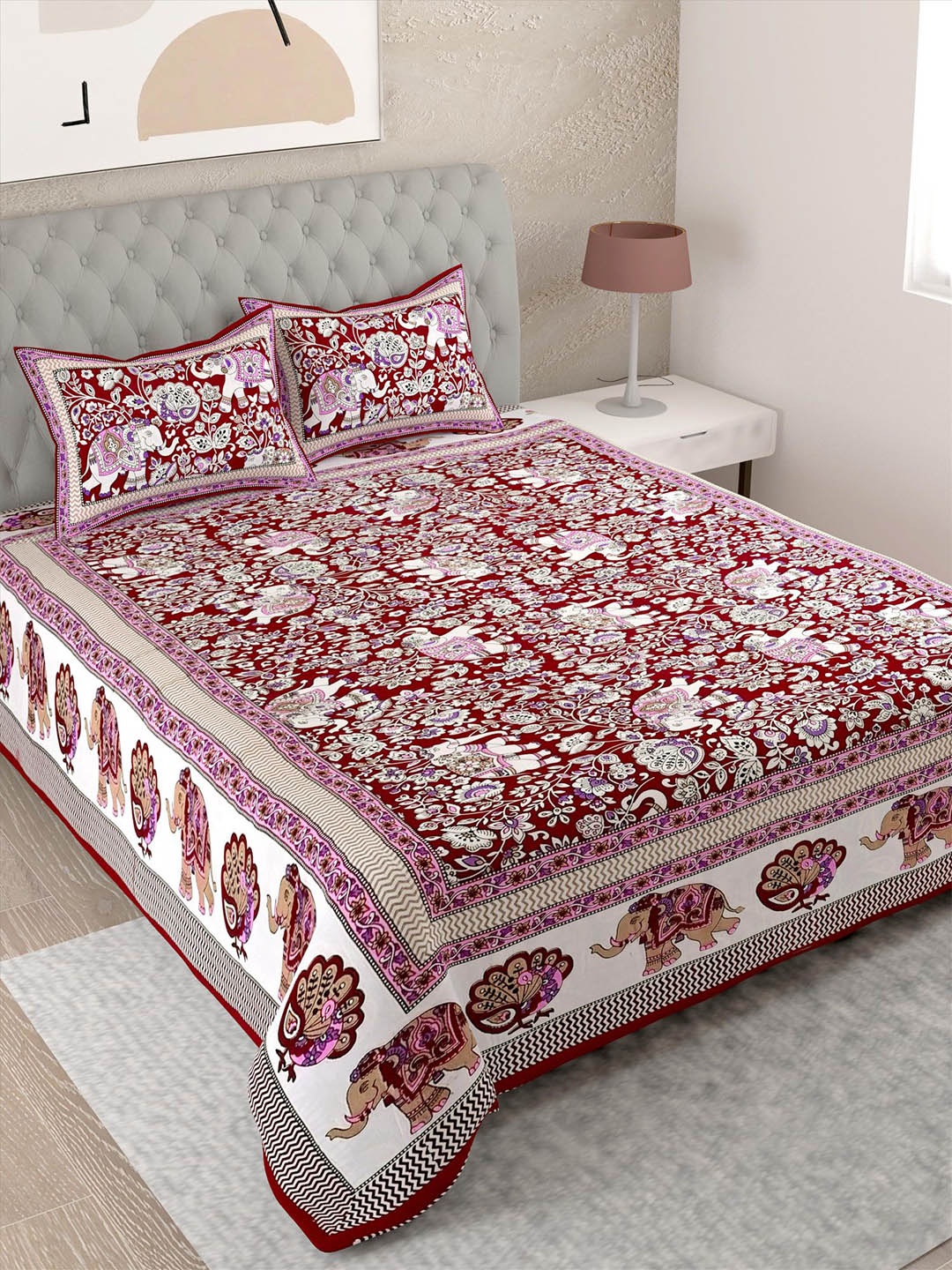

Lali Prints Maroon & Purple Ethnic Motifs Cotton 144 TC Single Bedsheet & 2 Pillow Covers