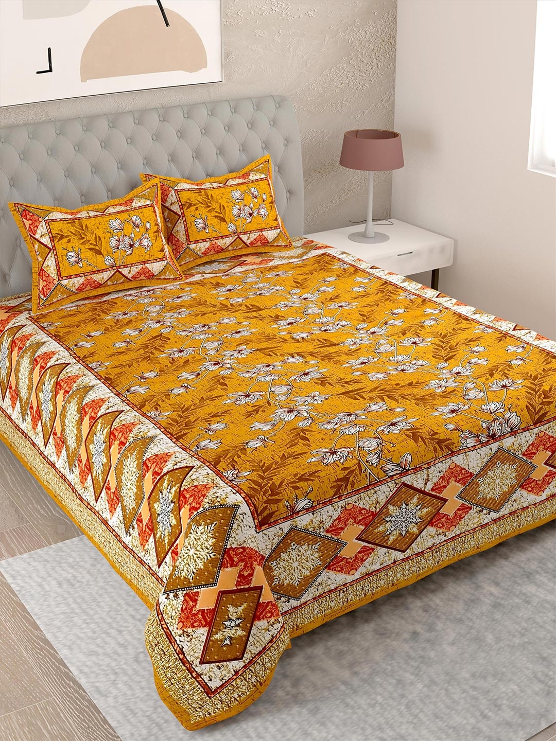 

Lali Prints Brown & Red Floral Cotton 144 TC Single Bedsheet With 2 Pillow Covers