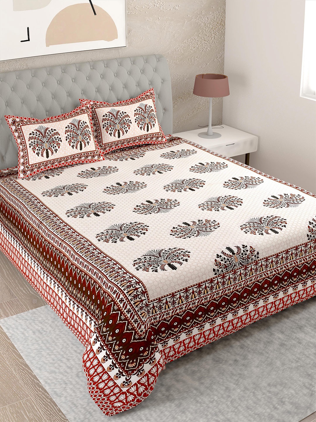 

Lali Prints Maroon & White Floral Cotton 144 TC Single Bedsheet With 2 Pillow Covers