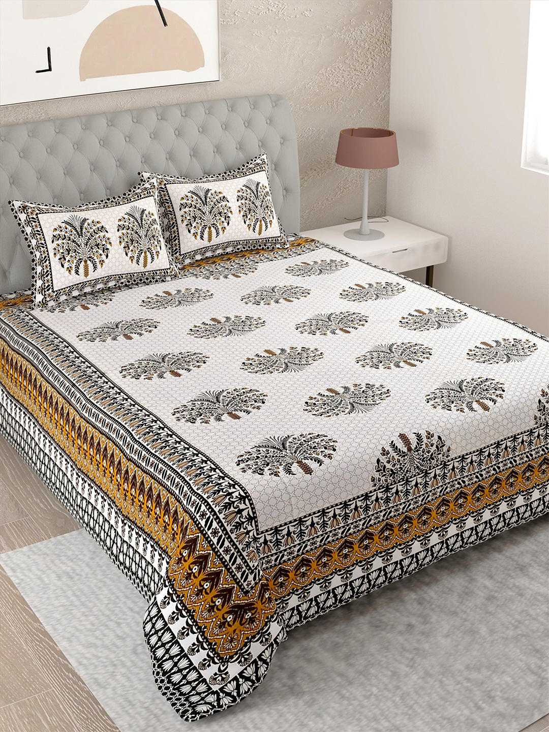 

Lali Prints White & Brown Floral Cotton 144 TC Single Bedsheet With 2 Pillow Covers