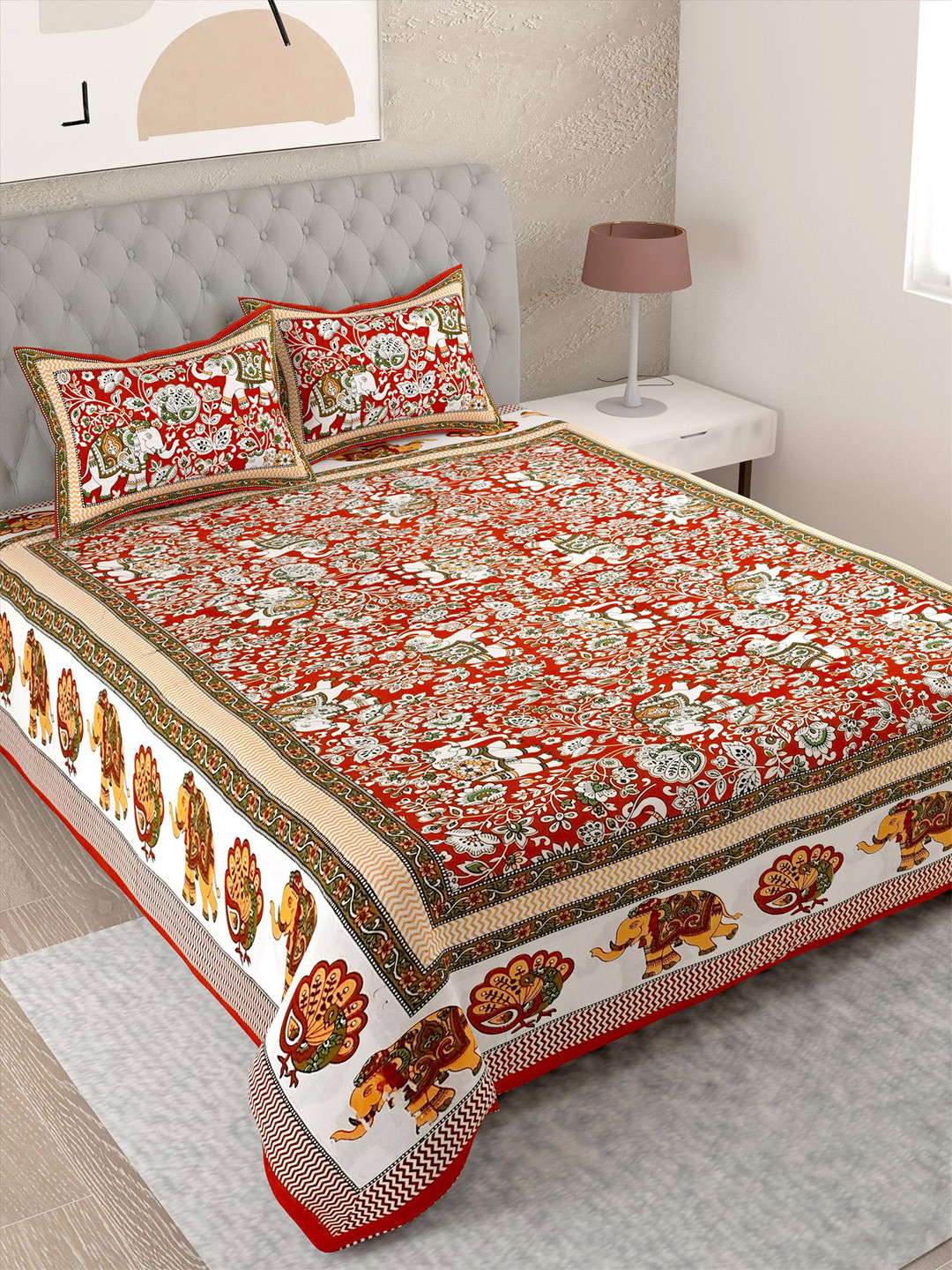 

Lali Prints Maroon & White Floral Cotton 144 TC Single Bedsheet With 2 Pillow Covers