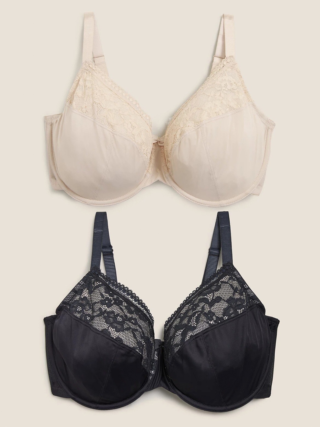 

Marks & Spencer Pack Of 2 Full Coverage Underwired All Day Comfort Lace Bra, Black