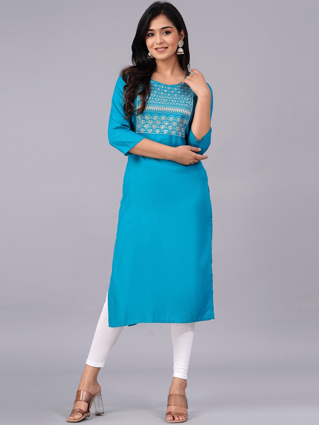 

PREKSHA Ethnic Motifs Yoke Design Kurta, Turquoise blue