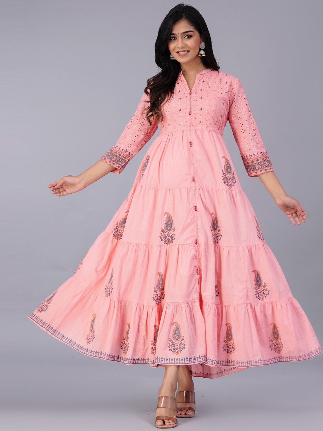 

PREKSHA Ethnic Motifs Fit and Flare Ethnic Dresses, Pink