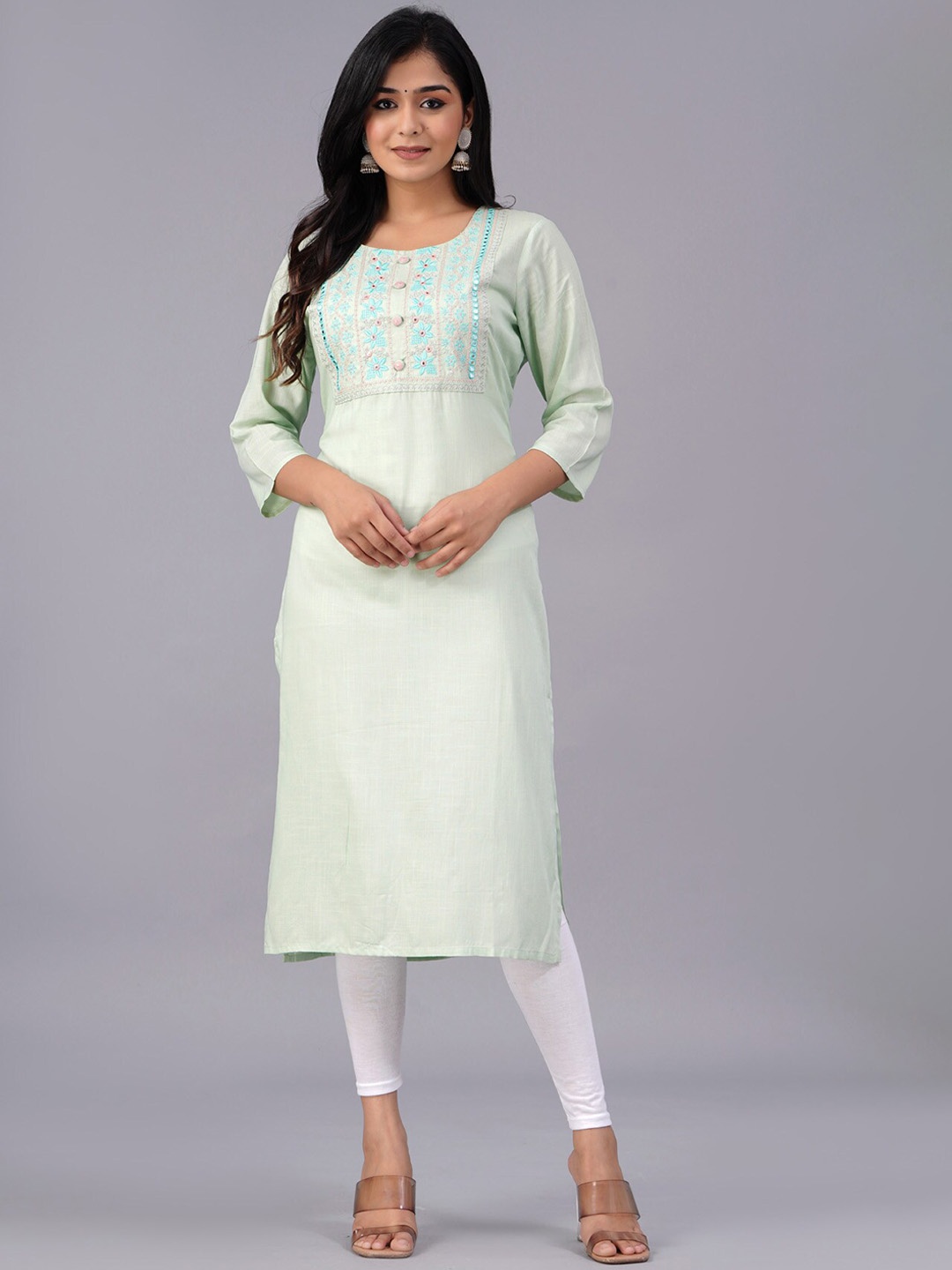 

PREKSHA Thread Work Straight Kurta, Green