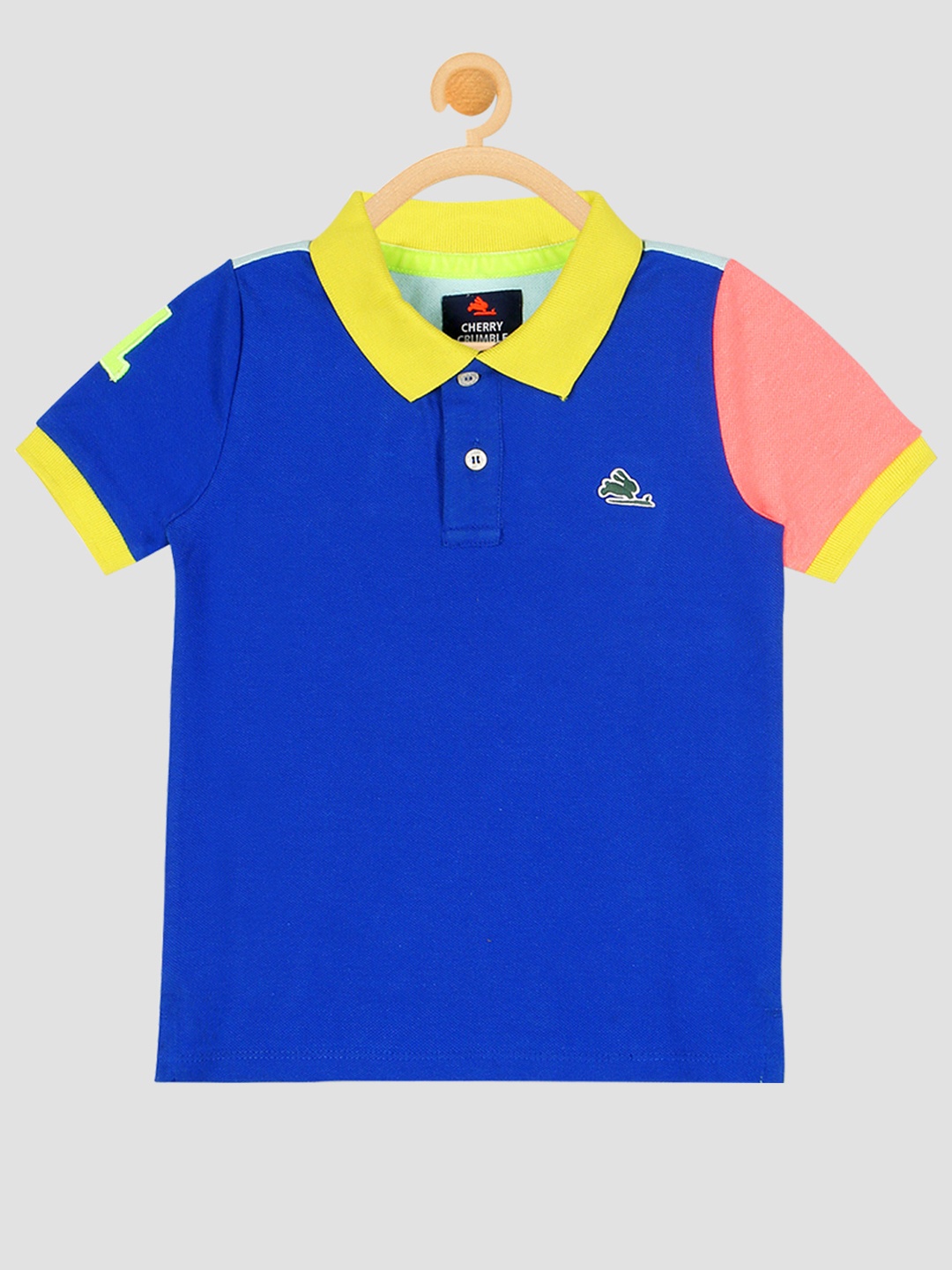 

Cherry Crumble Boys Blue Colourblocked Polo Collar T-shirt