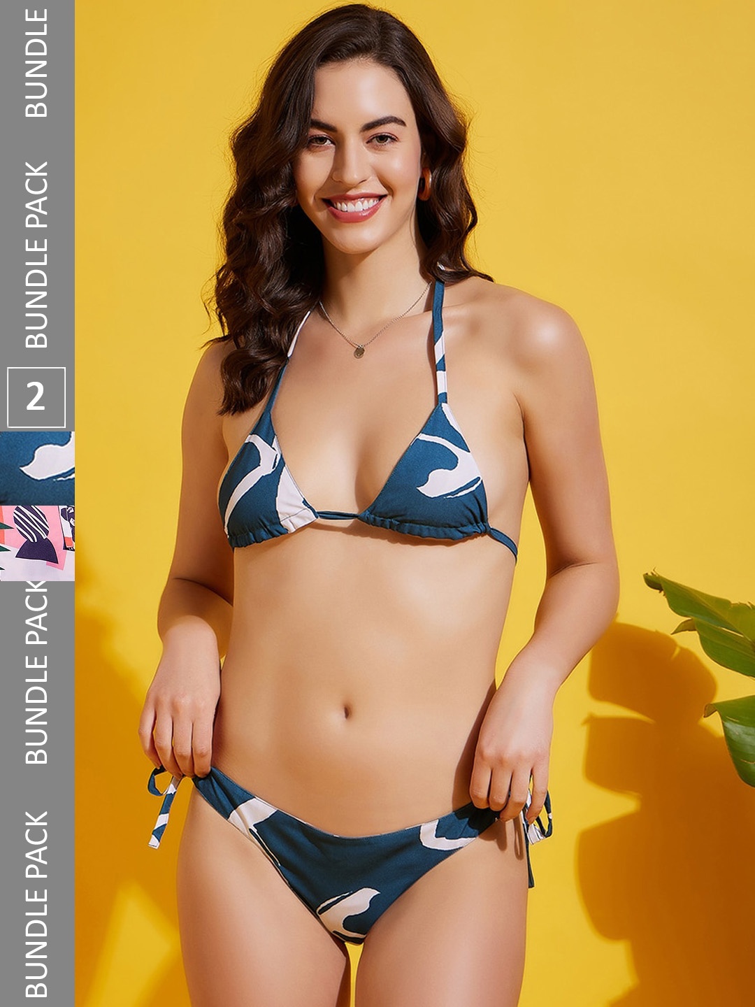 

SECRETS BY ZEROKAATA Pack of 2 Printed Halter Neck Lingerie Set, Assorted