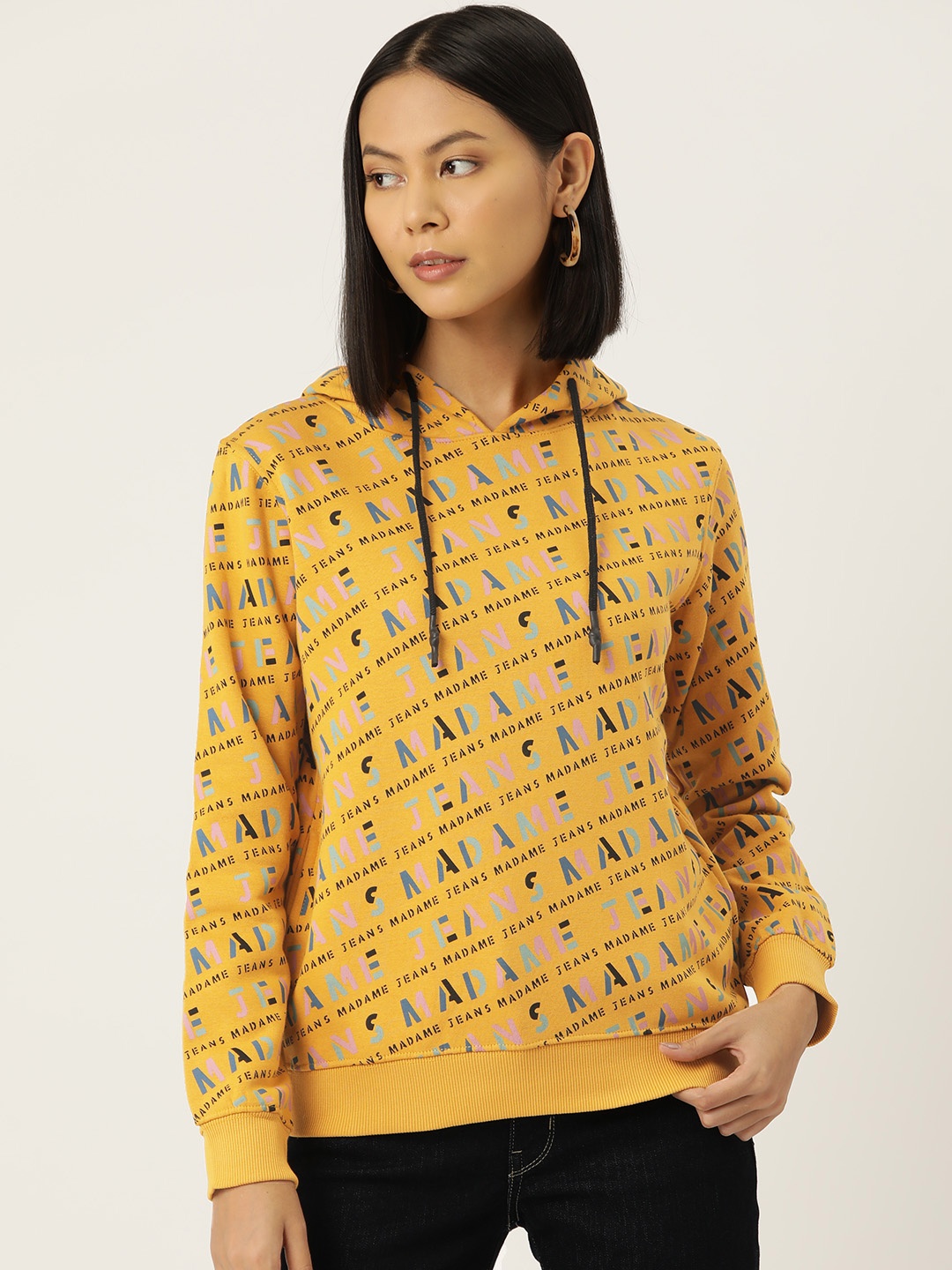 

Madame Printed Hooded Sweatshirt, Mustard