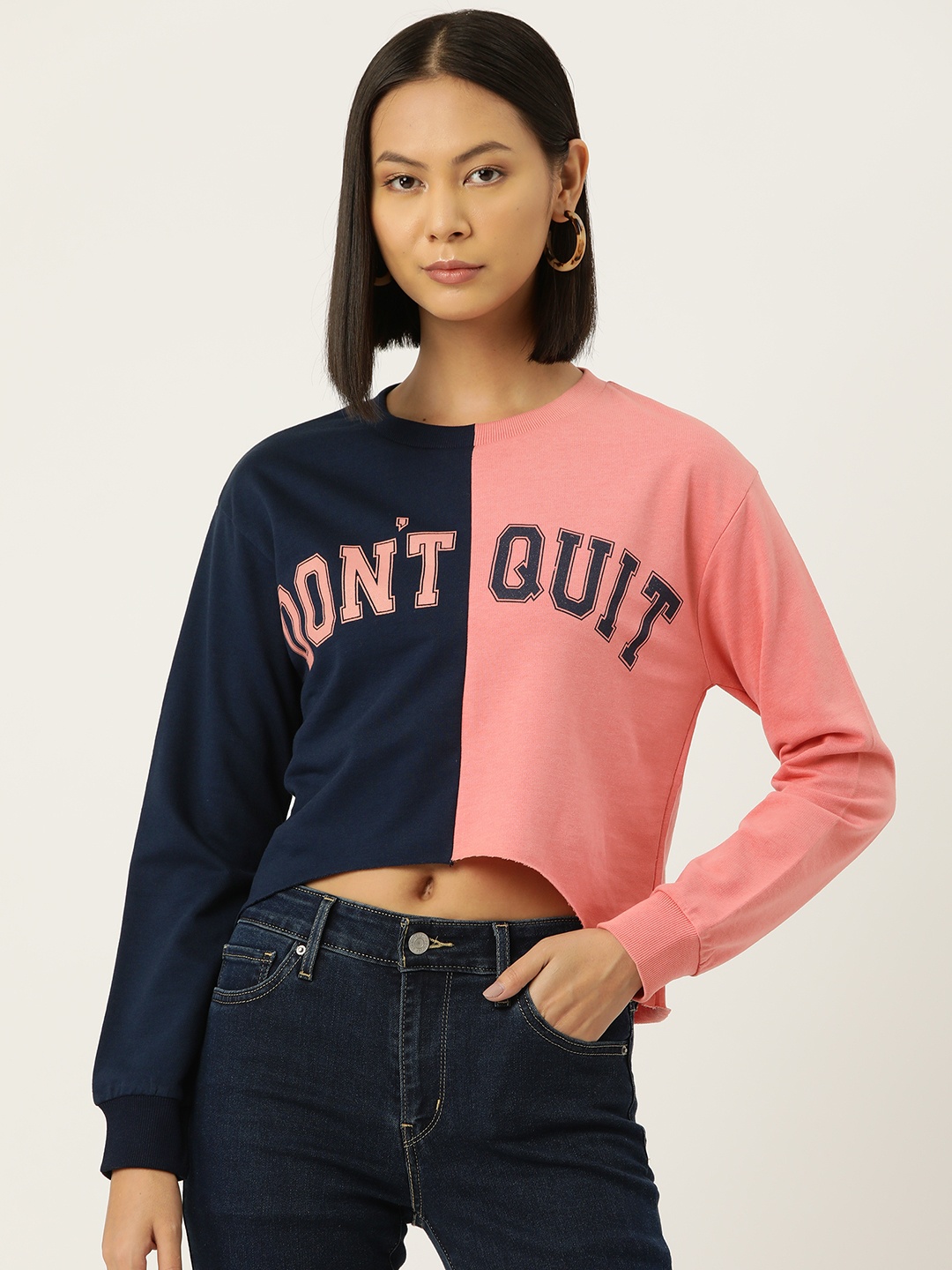 

Madame Colourblocked Crop Sweatshirt, Navy blue