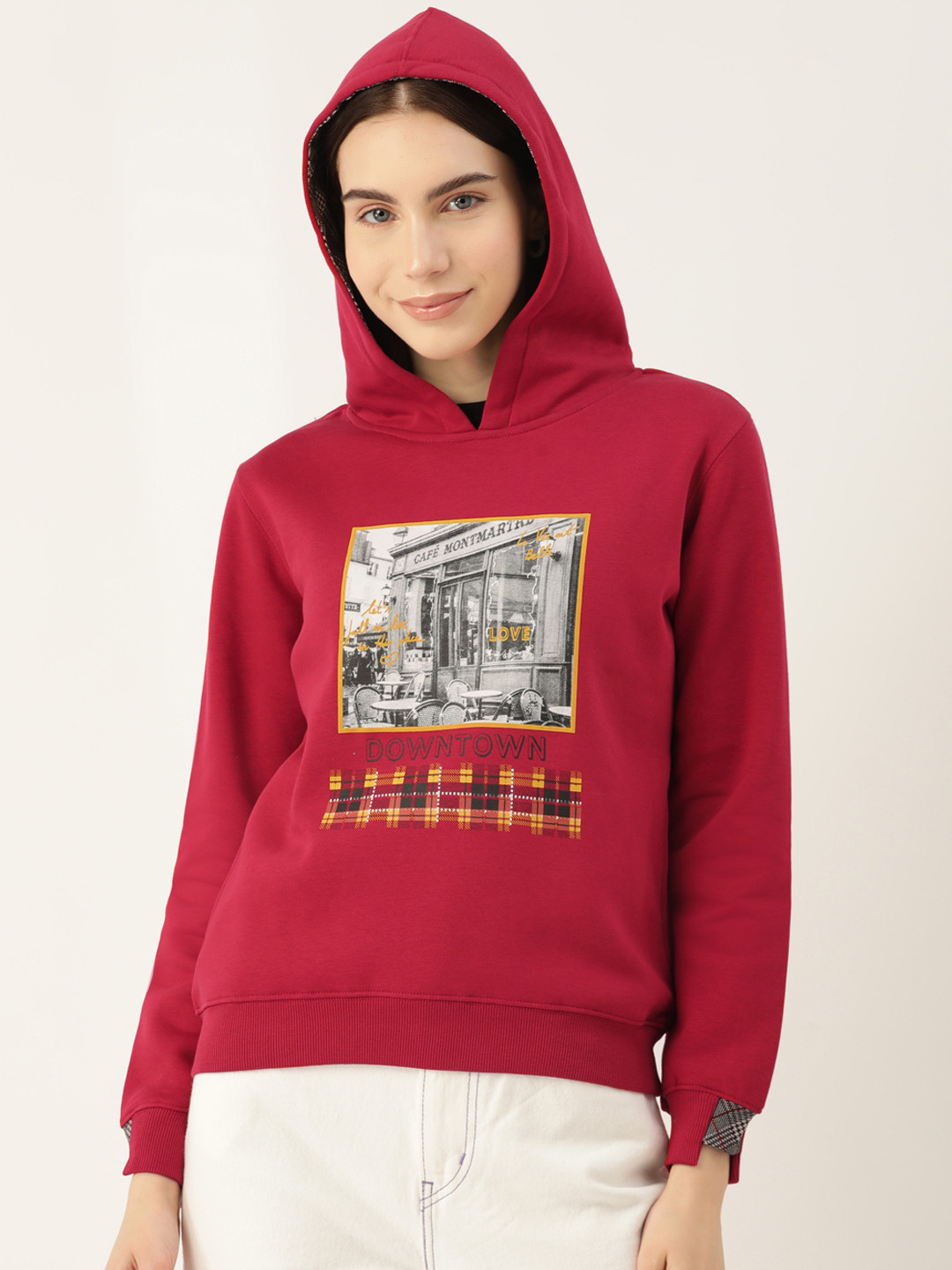 

Madame Printed Hooded Sweatshirt, Maroon