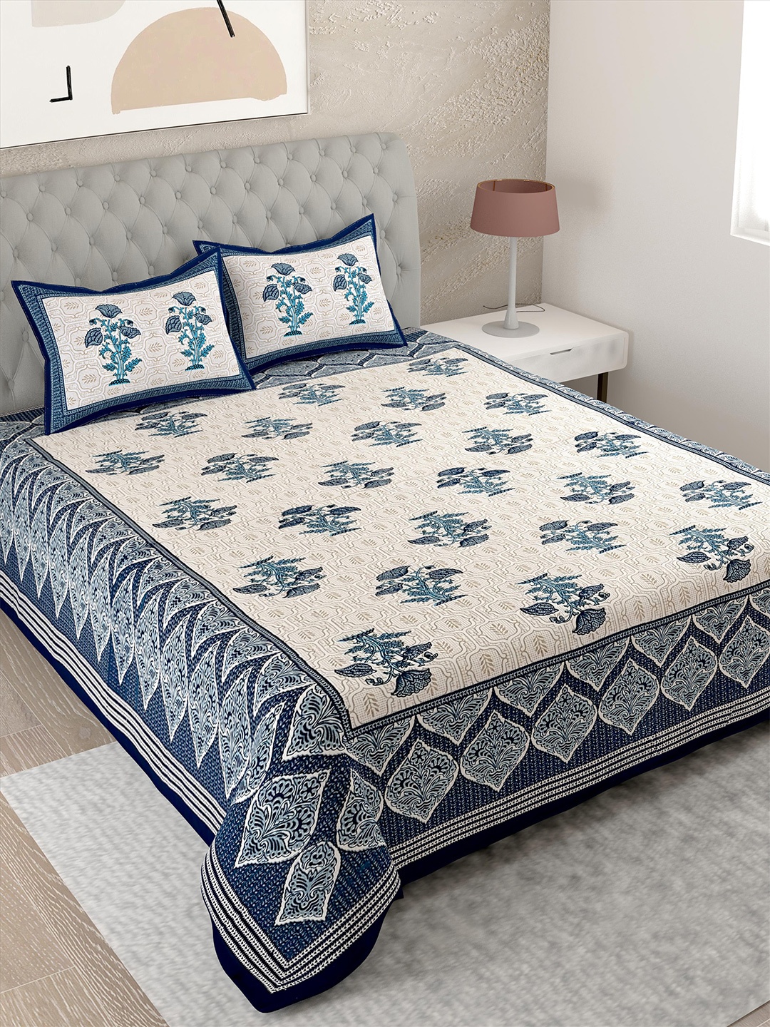 

Lali Prints White & Grey Floral Cotton 144 TC Single Bedsheet With 2 Pillow Covers