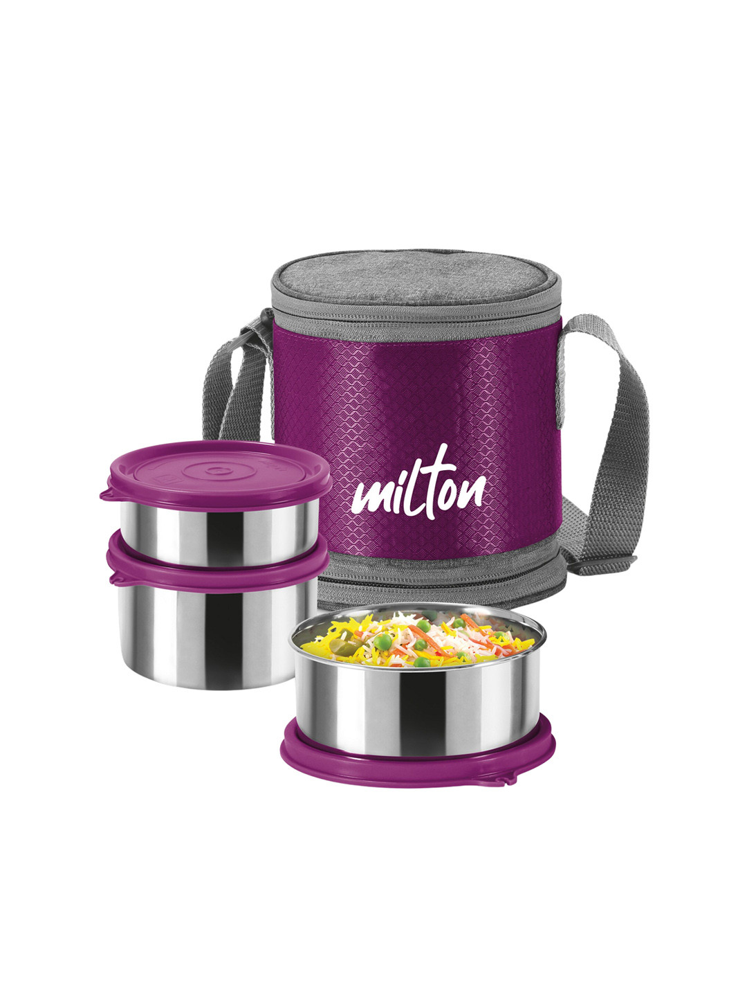 

Milton Wine Expando 2+1 Lunch Box 3 Stainless Steel Containers With Insulated Jacket, Purple