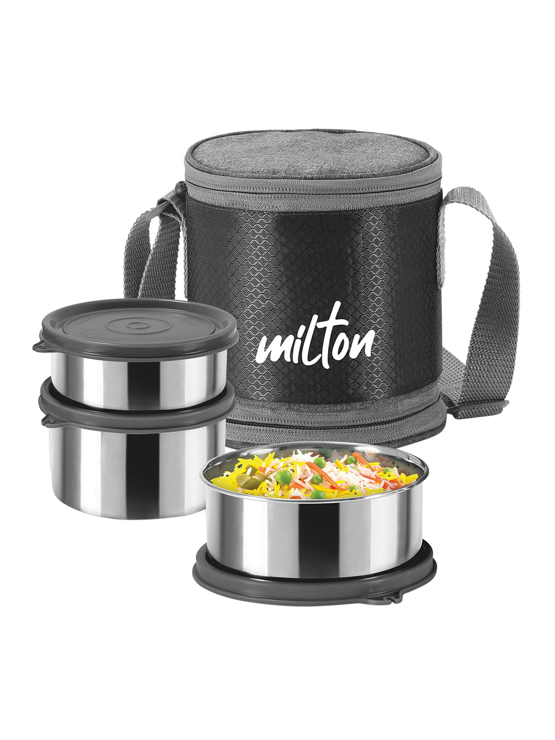 

Milton Expando 3 Pcs Black Lunch Box Stainless Steel Containers With Insulated Jacket