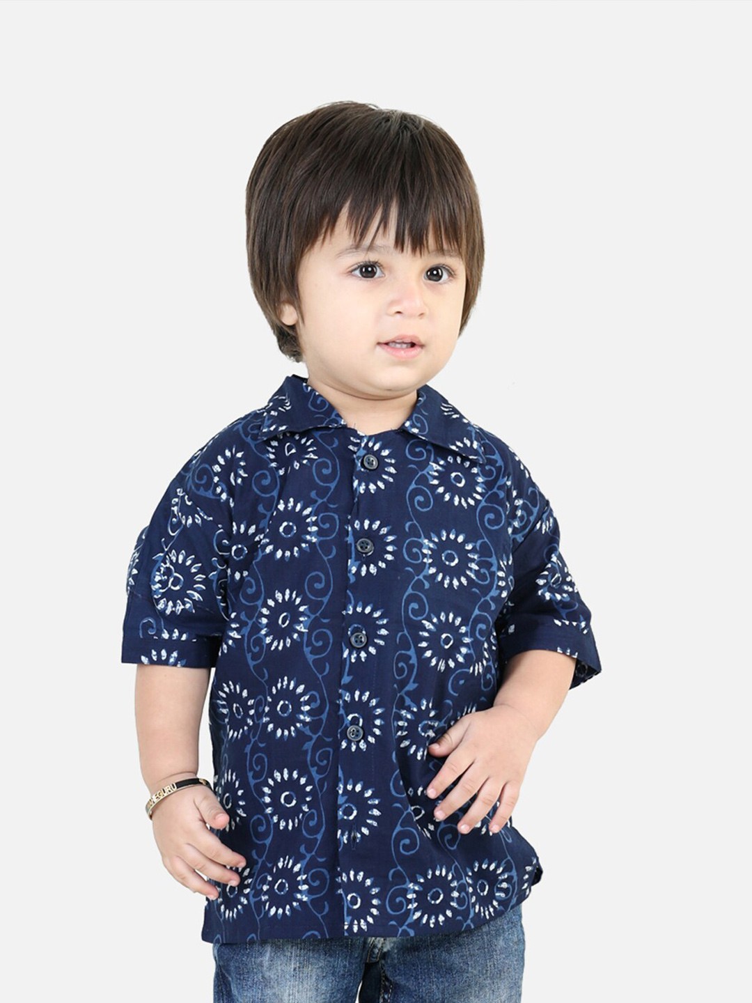 

BownBee Summer Boys Floral Motifs Printed Spread Collar Casual Shirt, Red