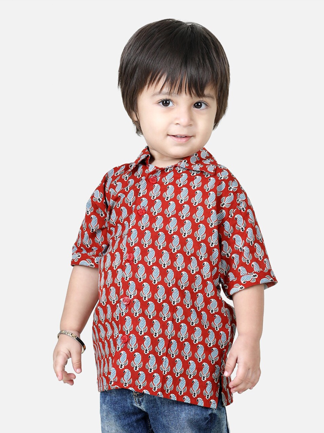 

BownBee Boys Ethnic Motifs Printed Cotton Casual Shirt, Blue