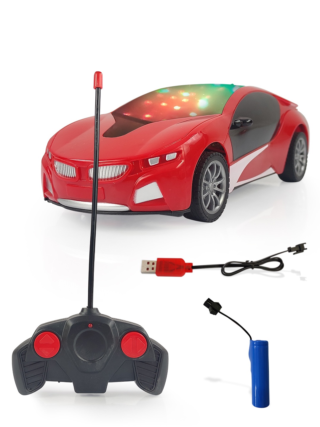 

NHR Kids Chargeable 3D Remote Control Lighting Car, Red