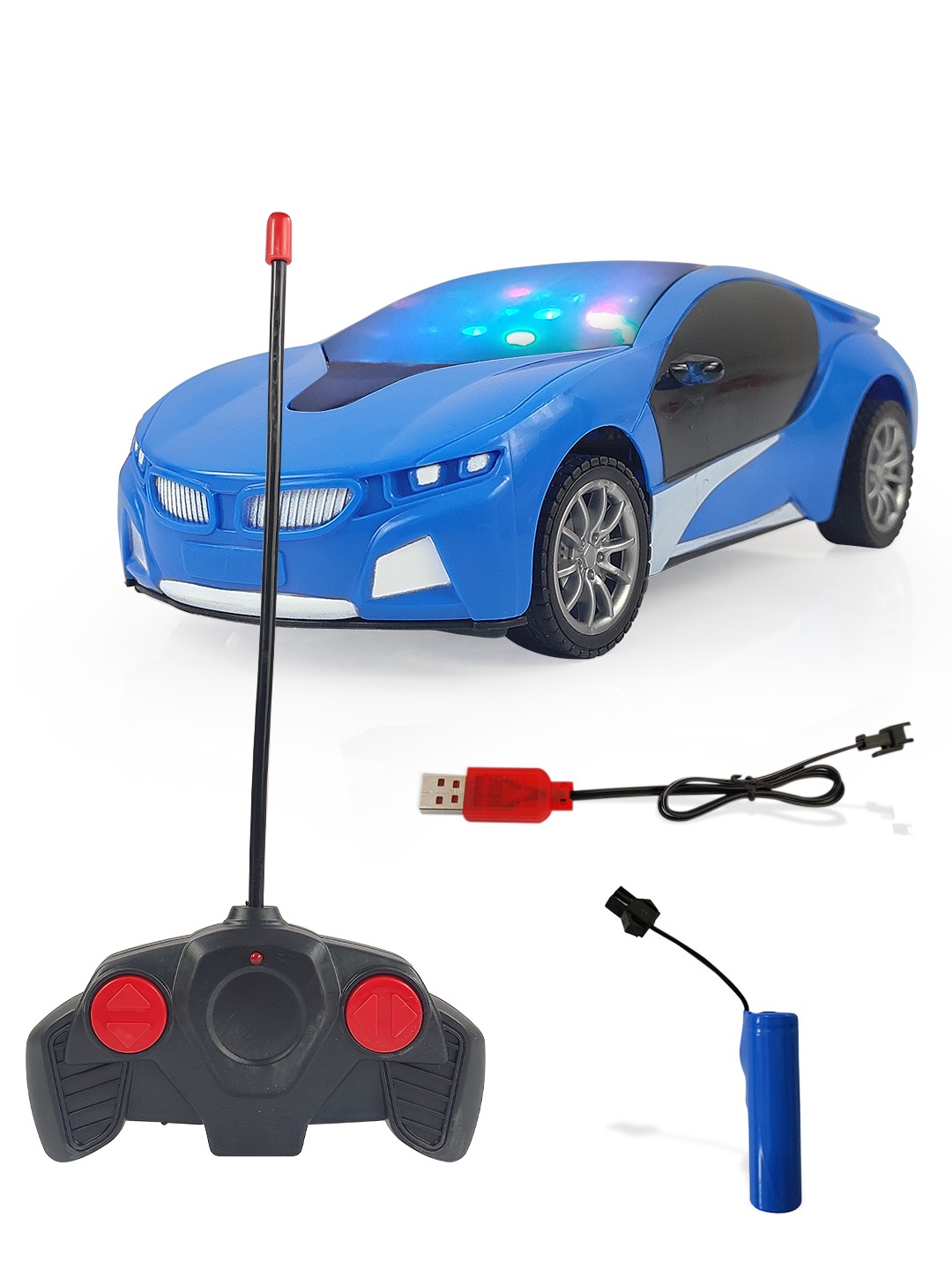 

NHR Kids Chargeable 3D Remote Control Lighting Car, Blue