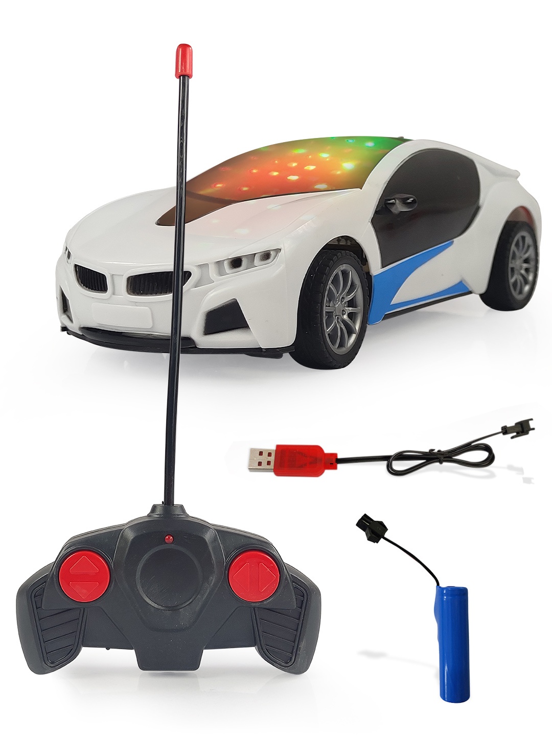 

NHR Kids Chargeable 3D Remote Control Lighting Car, White