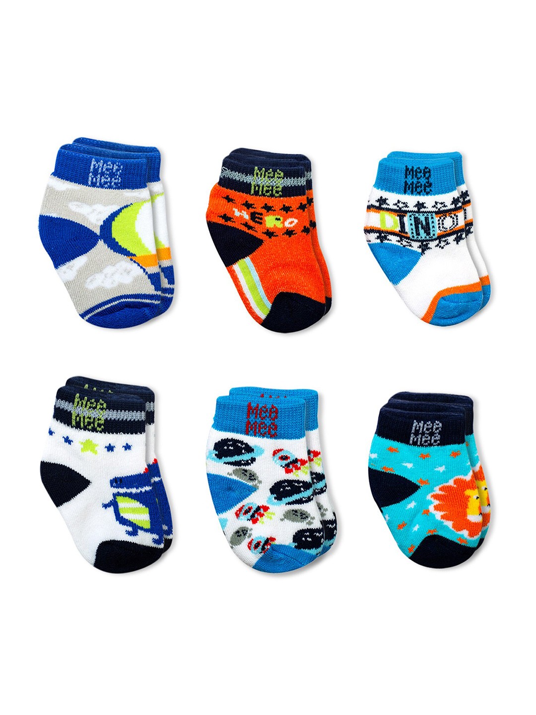 

MeeMee Infant Pack Of 6 Patterned Ankle Length Socks, Blue