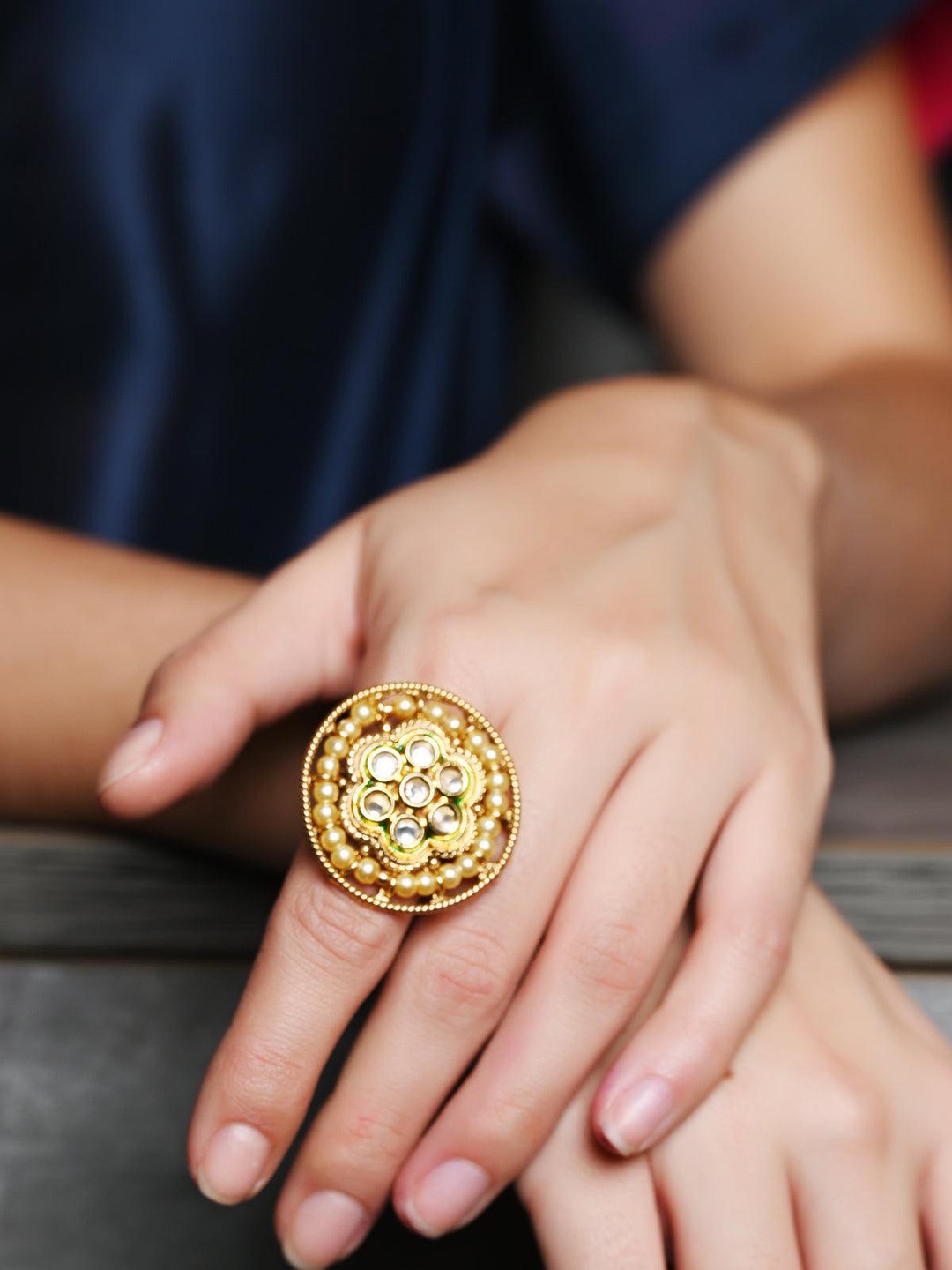 

ODETTE Gold-Plated Kundan-Studded Adjustable Finger Ring