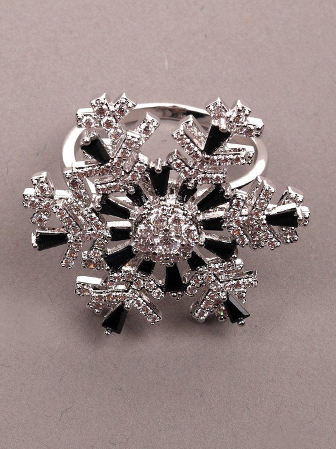 

ODETTE Silver-Plated & Stone-Studded Finger Ring